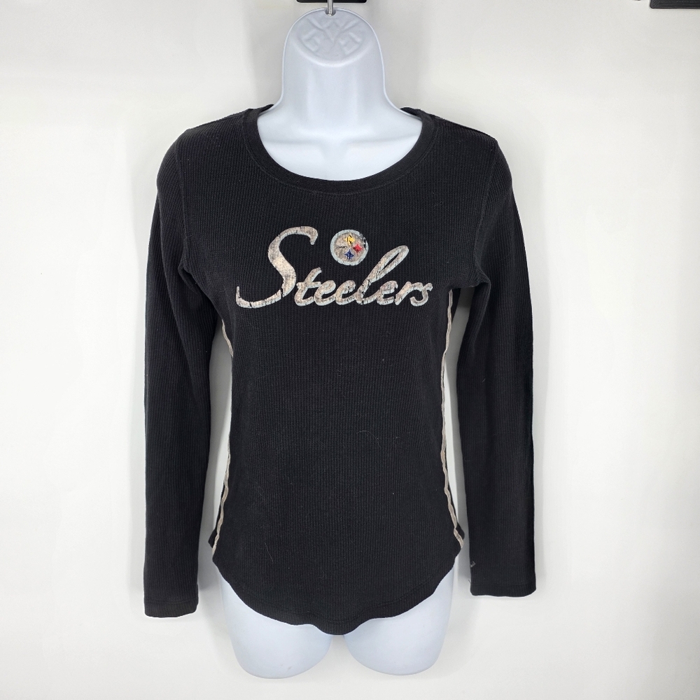 Pittsburgh Steelers T Shirt Women's Small Black Long Sleeve NFL Team Apparel